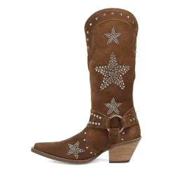 Dingo Womens Lucky Stars Suede Leather Boot Block Heel Cowboy Boots
