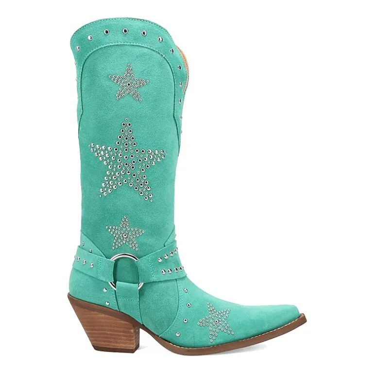 Dingo Womens Lucky Stars Suede Leather Boot Block Heel Cowboy Boots