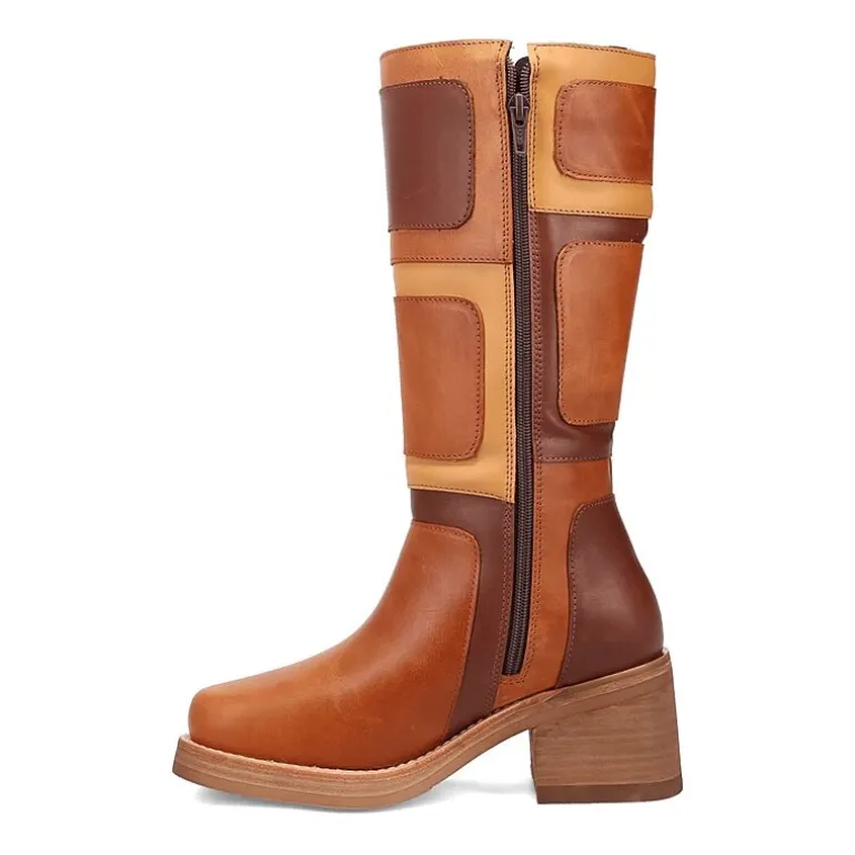 Dingo Womens Patches Leather Boot Stacked Heel Cowboy Boots