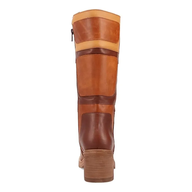 Dingo Womens Patches Leather Boot Stacked Heel Cowboy Boots