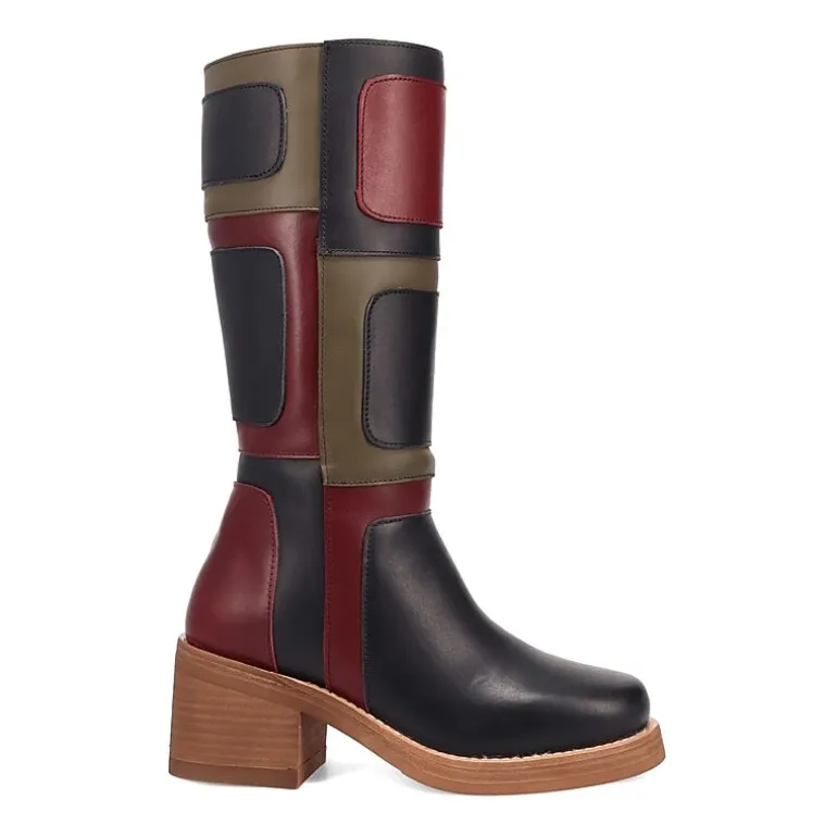 Dingo Womens Patches Leather Boot Stacked Heel Cowboy Boots
