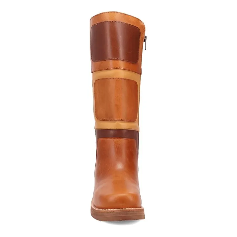 Dingo Womens Patches Leather Boot Stacked Heel Cowboy Boots