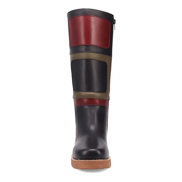 Dingo Womens Patches Leather Boot Stacked Heel Cowboy Boots