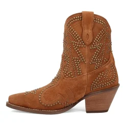 Dingo Womens Seein' Stars Suede Leather Bootie Stacked Heel Cowboy Boots