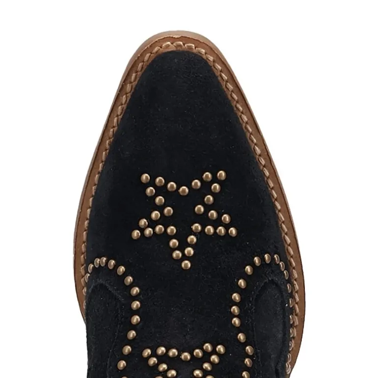 Dingo Womens Seein' Stars Suede Leather Bootie Stacked Heel Cowboy Boots