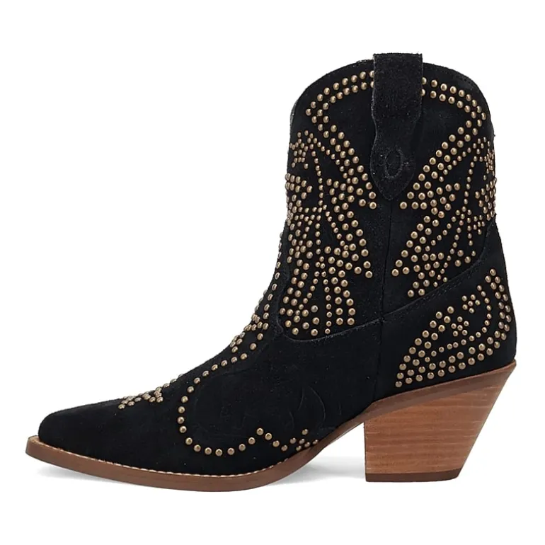 Dingo Womens Seein' Stars Suede Leather Bootie Stacked Heel Cowboy Boots