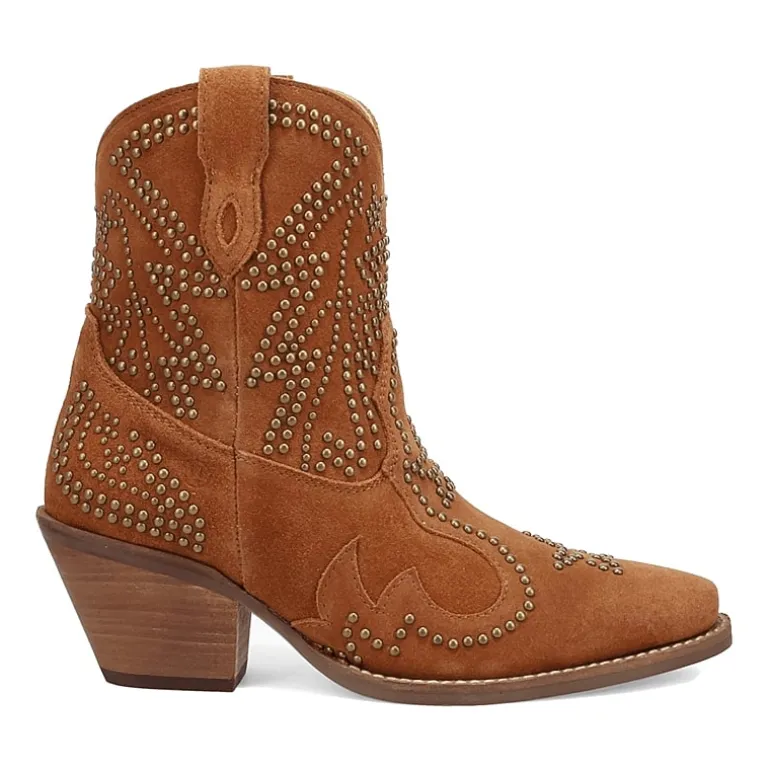 Dingo Womens Seein' Stars Suede Leather Bootie Stacked Heel Cowboy Boots