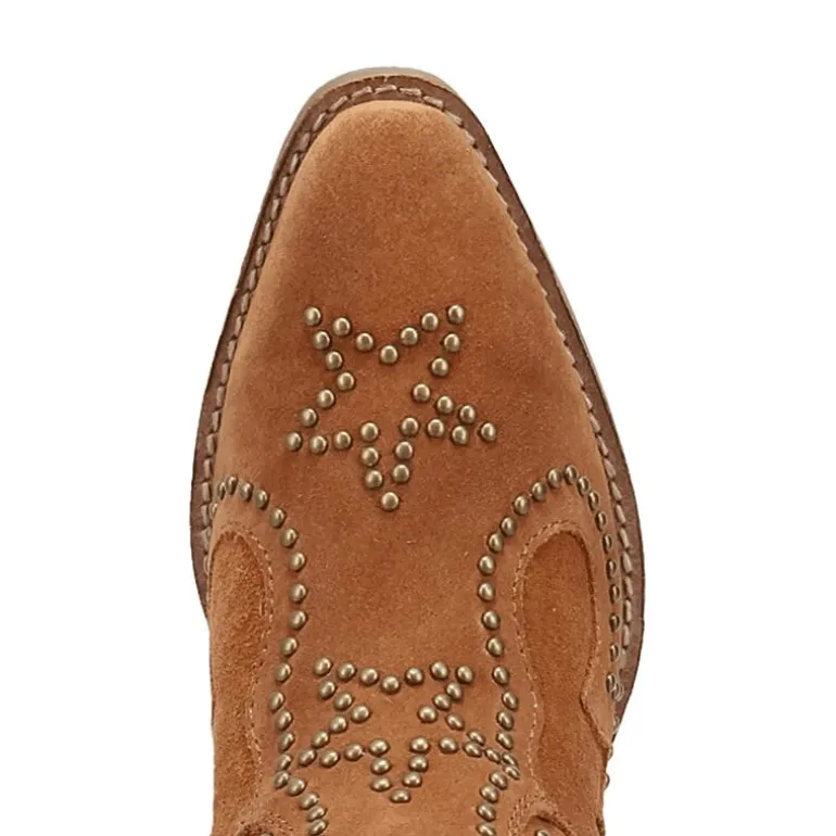 Dingo Womens Seein' Stars Suede Leather Bootie Stacked Heel Cowboy Boots