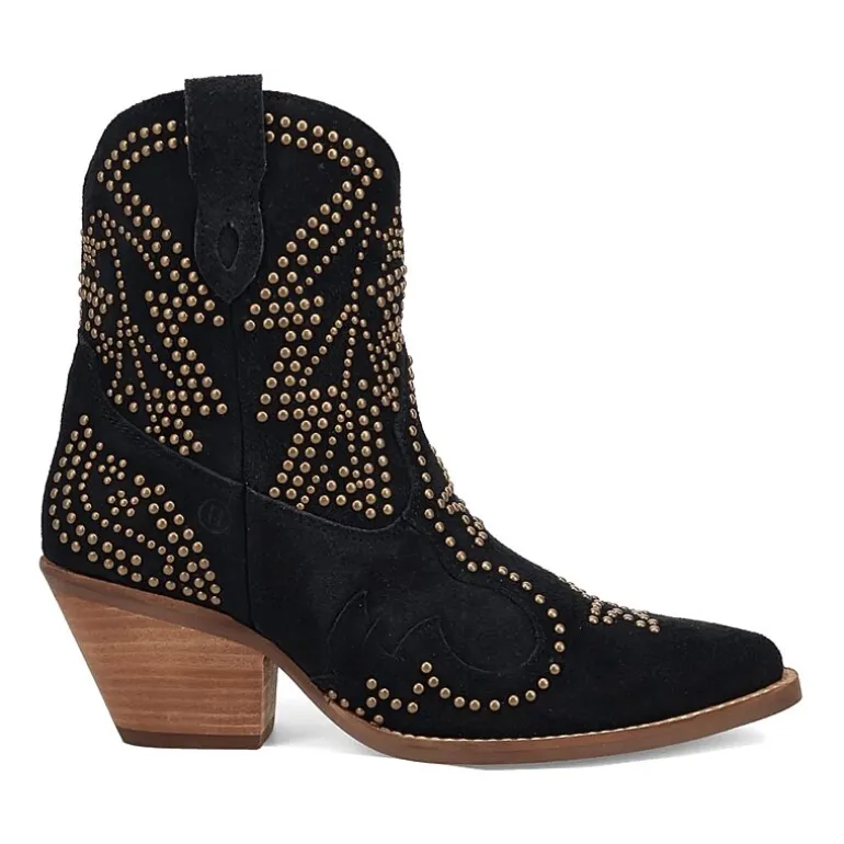 Dingo Womens Seein' Stars Suede Leather Bootie Stacked Heel Cowboy Boots