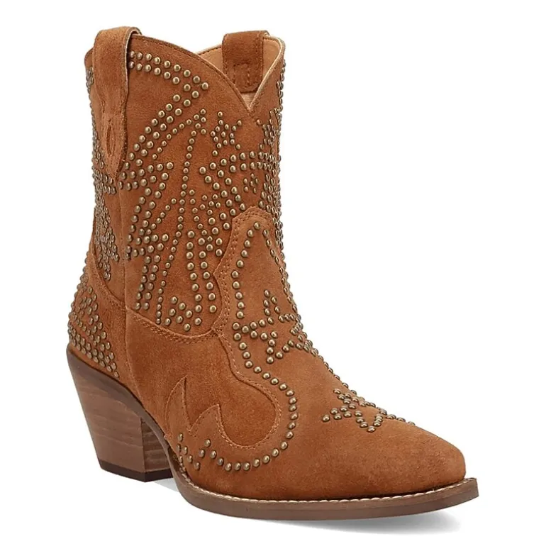 Dingo Womens Seein' Stars Suede Leather Bootie Stacked Heel Cowboy Boots
