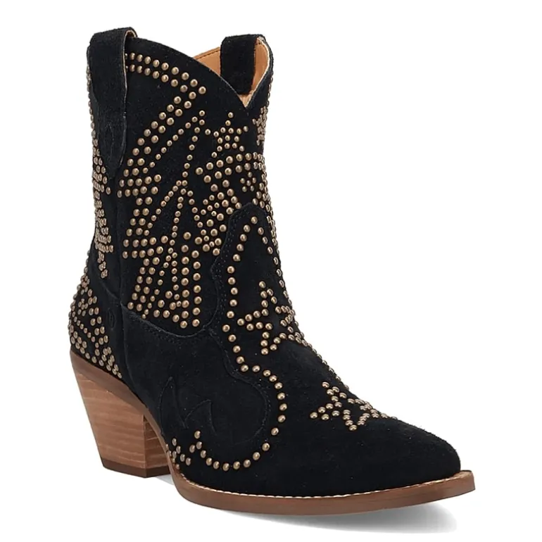 Dingo Womens Seein' Stars Suede Leather Bootie Stacked Heel Cowboy Boots