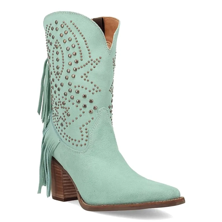 Dingo Womens Star Power Suede Leather Bootie Stacked Heel Cowboy Boots