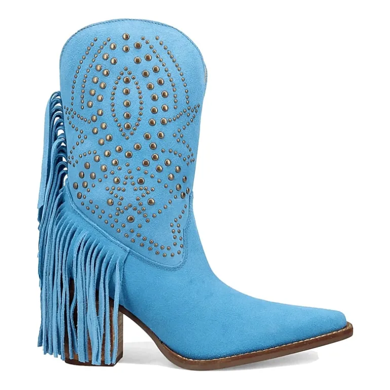 Dingo Womens Star Power Suede Leather Bootie Stacked Heel Cowboy Boots