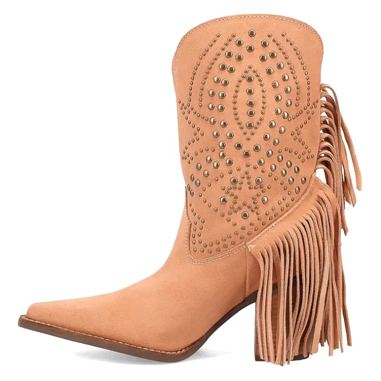 Dingo Womens Star Power Suede Leather Bootie Stacked Heel Cowboy Boots