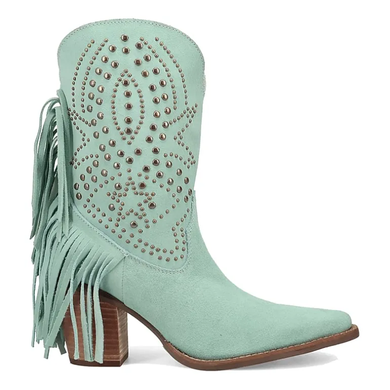 Dingo Womens Star Power Suede Leather Bootie Stacked Heel Cowboy Boots