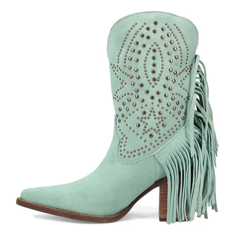 Dingo Womens Star Power Suede Leather Bootie Stacked Heel Cowboy Boots