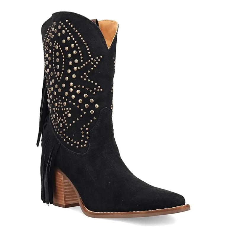 Dingo Womens Star Power Suede Leather Bootie Stacked Heel Cowboy Boots