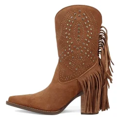 Dingo Womens Star Power Suede Leather Bootie Stacked Heel Cowboy Boots