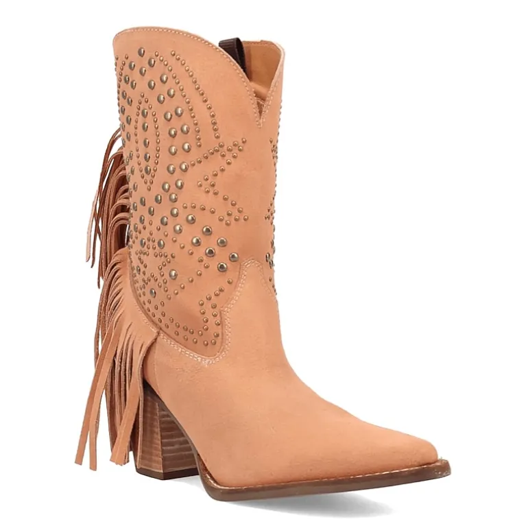 Dingo Womens Star Power Suede Leather Bootie Stacked Heel Cowboy Boots