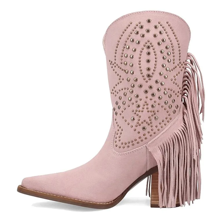 Dingo Womens Star Power Suede Leather Bootie Stacked Heel Cowboy Boots