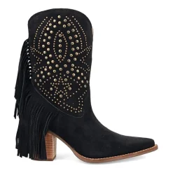 Dingo Womens Star Power Suede Leather Bootie Stacked Heel Cowboy Boots