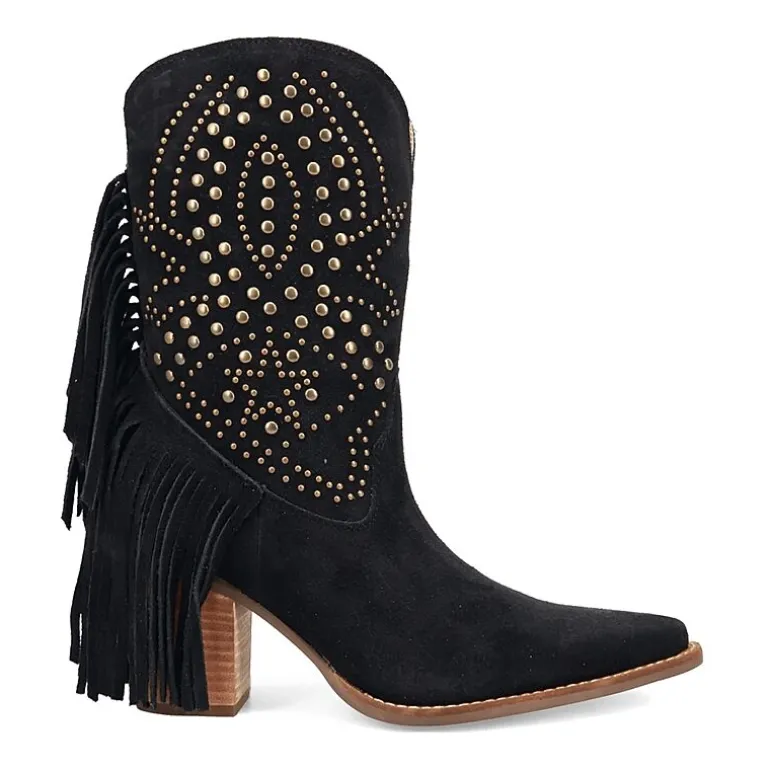 Dingo Womens Star Power Suede Leather Bootie Stacked Heel Cowboy Boots