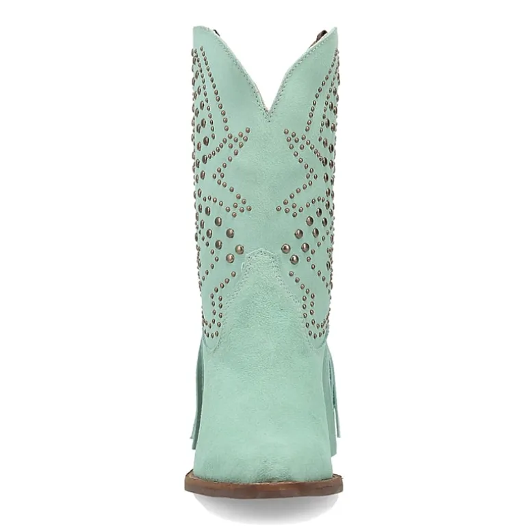 Dingo Womens Star Power Suede Leather Bootie Stacked Heel Cowboy Boots