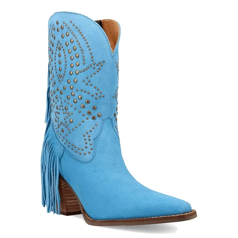 Dingo Womens Star Power Suede Leather Bootie Stacked Heel Cowboy Boots