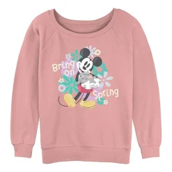 Disney Mickey Mouse Bring On Spring Sweatshirt Womens Juniors Crew Neck Short Sleeve Mickey and Friends Sweatshirt