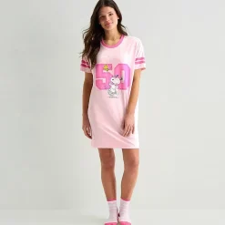 Disney Mjc With Sock Womens Short Sleeve Round Neck Peanuts Snoopy Nightgown