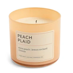 Distant Lands 14oz Peach Plaid 3-Wick Scented Jar Candle