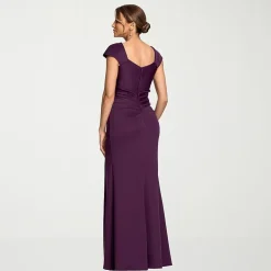 DJ Jaz Womens Asymmetrical Neck Short Sleeve Evening Gown