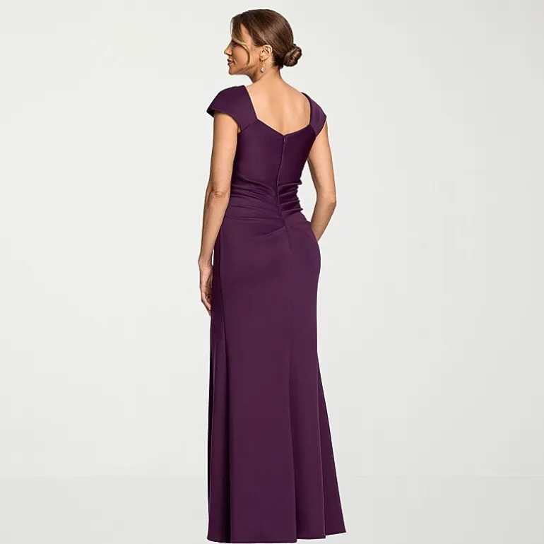 DJ Jaz Womens Asymmetrical Neck Short Sleeve Evening Gown
