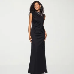DJ Jaz Womens Mock Neck Sleeveless Lace Evening Gown