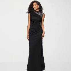 DJ Jaz Womens Mock Neck Sleeveless Lace Evening Gown