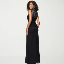 DJ Jaz Womens Mock Neck Sleeveless Lace Evening Gown