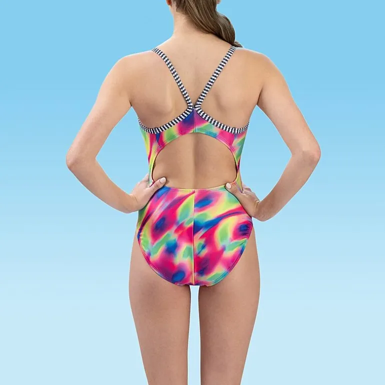 Dolfin Womens Tie Dye Juniors Plus Moderate Coverage One Piece Swimsuit