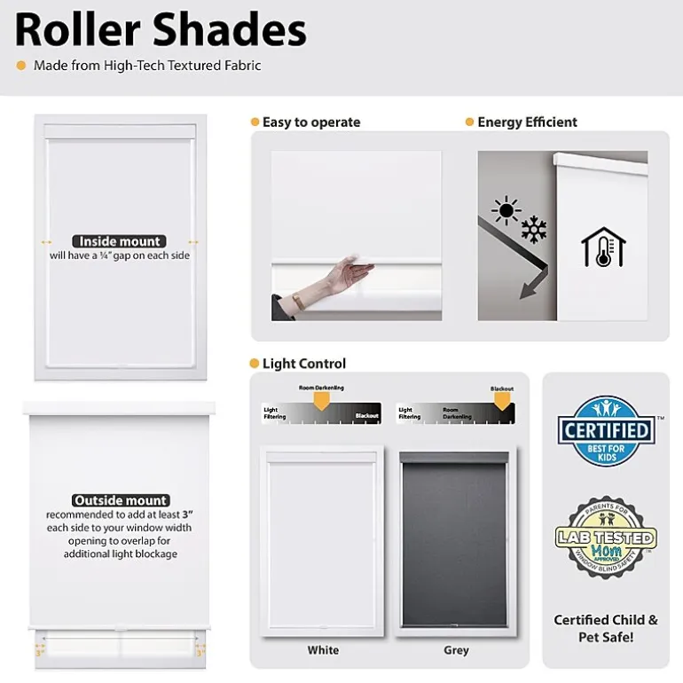 Dover Easy Rise Energy Saving Cordless Room Darkening Roller Shade