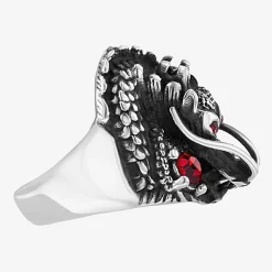 "Dragon" Mens Red Cubic Zirconia Stainless Steel Hypoallergenic Fashion Ring