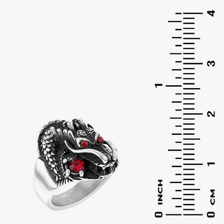 "Dragon" Mens Red Cubic Zirconia Stainless Steel Hypoallergenic Fashion Ring
