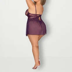 Dreamgirl Eyelash Lace & Mesh Babydoll & Thong Plus Set - 12467X