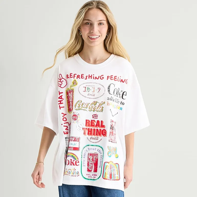 Drinks Grid Boyfriend Tee Womens Juniors Crew Neck Short Sleeve Loose Fit Graphic T-Shirt