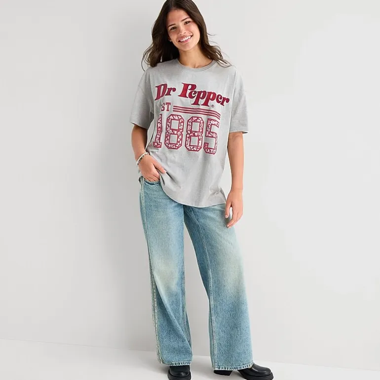 Dr Pepper Hot Tee Womens Juniors Crew Neck Short Sleeve Oversized Graphic T-Shirt