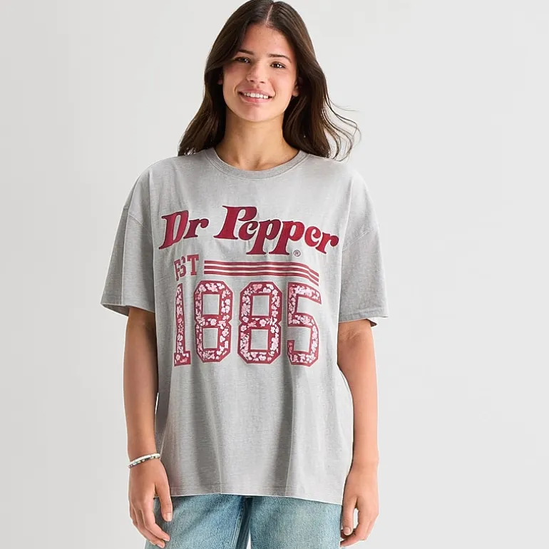 Dr Pepper Hot Tee Womens Juniors Crew Neck Short Sleeve Oversized Graphic T-Shirt