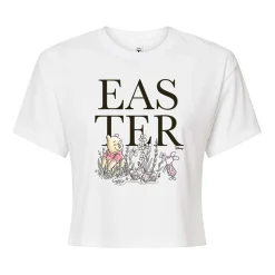 Easter Cropped Tee Womens Juniors Crew Neck Short Sleeve Boxy Fit Winnie The Pooh Graphic T-Shirt