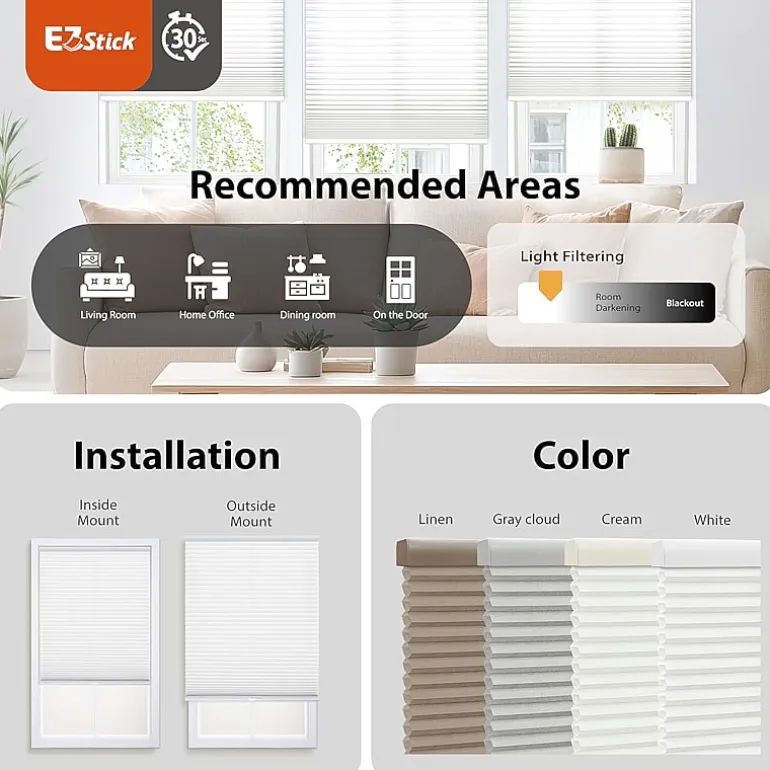 Eco Estates Ez Stick No Tool 1" Cut-To-Width Cordless Light-Filtering Cellular Shade
