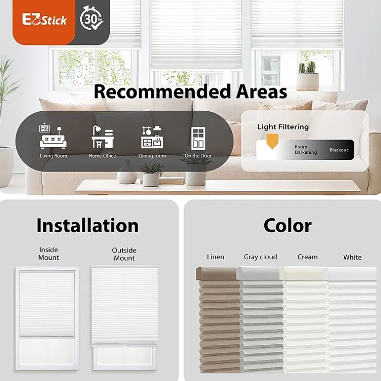 Eco Estates Ez Stick No Tool 1" Cut-To-Width Cordless Light-Filtering Cellular Shade