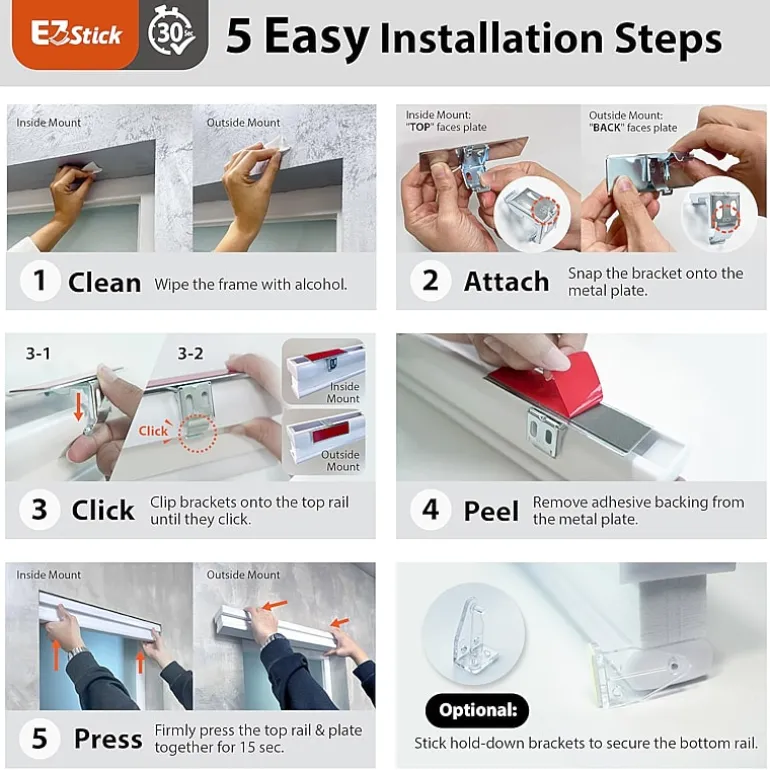 Eco Estates Ez Stick No Tool 1.5" Cut-To-Width Cordless 100% Blackout Cellular Shade