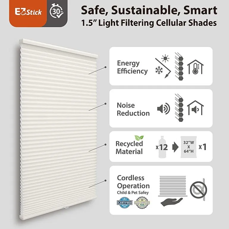 Eco Estates Ez Stick No Tool 1.5" Cut-To-Width Cordless Light-Filtering Cellular Shade