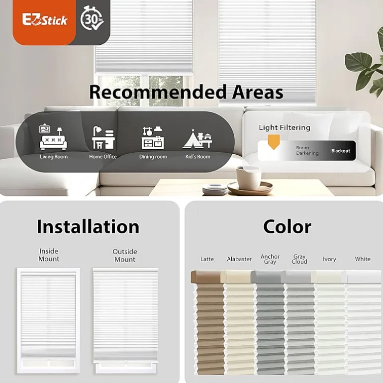 Eco Estates Ez Stick No Tool 1.5" Cut-To-Width Cordless Light-Filtering Cellular Shade
